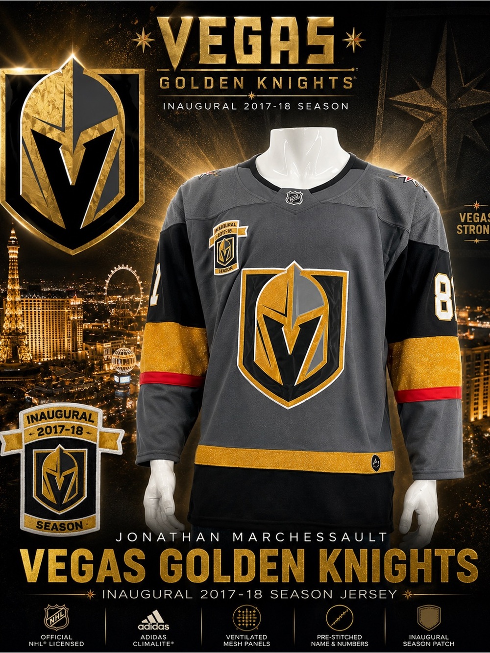 Adidas Vegas Golden Knights Marchessault Inaugural Season Jersey Gray Size 50 L